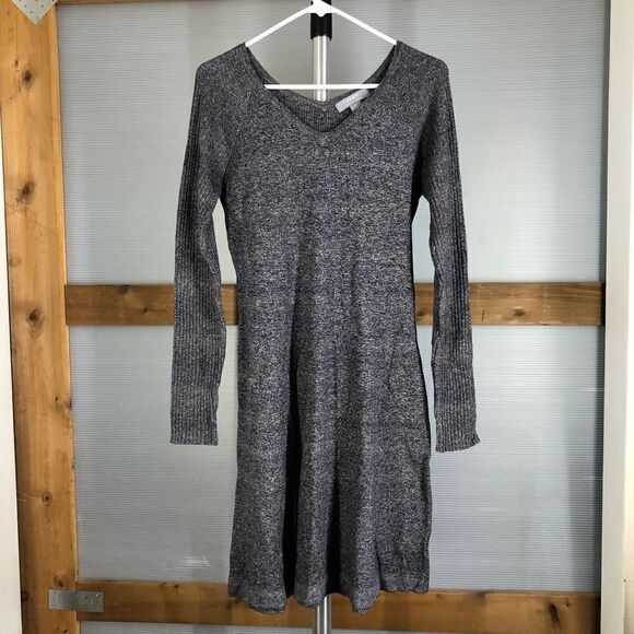 JANA Purple/Grey A-Line V-Neck Long Sleeve Knit Dress Sz S - Picture 2 of 8
